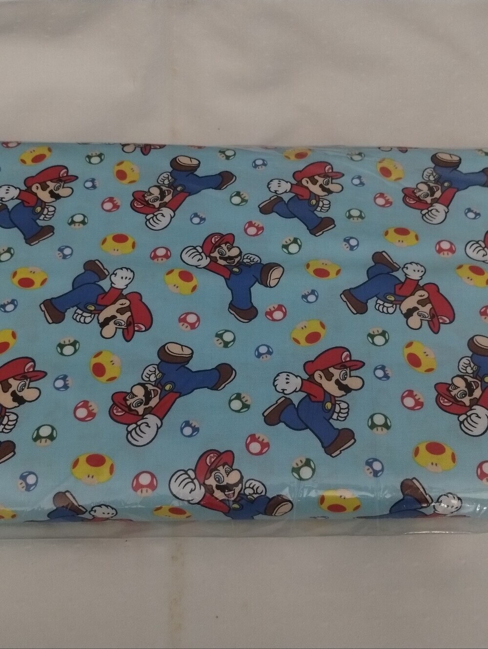 Nintendo Super Mario Cotton Fabric 3 Yards 43" Wide Mario Mushroom Toss Blue